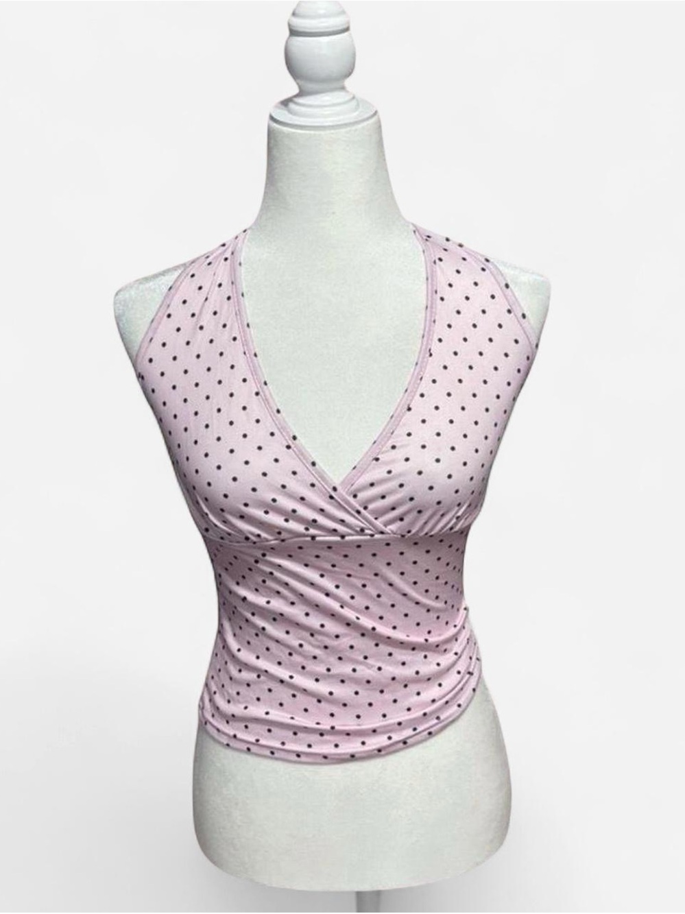 Sleeveless Pink Polka Dot V-Neck Top